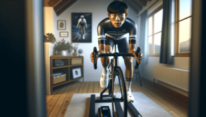 teenage cyclist on indoor trainer