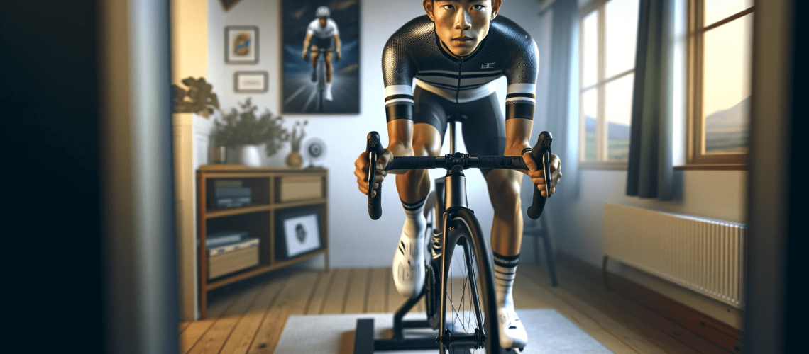 teenage cyclist on indoor trainer